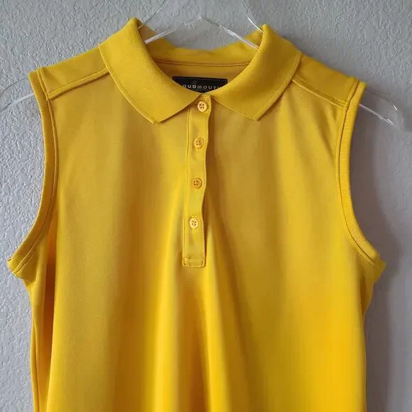 Loudmouth Golf Womens Tank Top Size Large Yellow Sleeveless Collar Buttons Slits - Picture 6 of 10